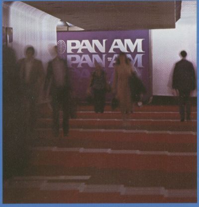 1980s Customers moving through Pan Am's concourse in Miami.